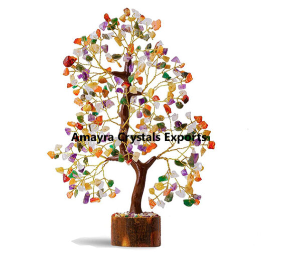 Multi Colored Gemstone 300 Beads Wooden Base Trees