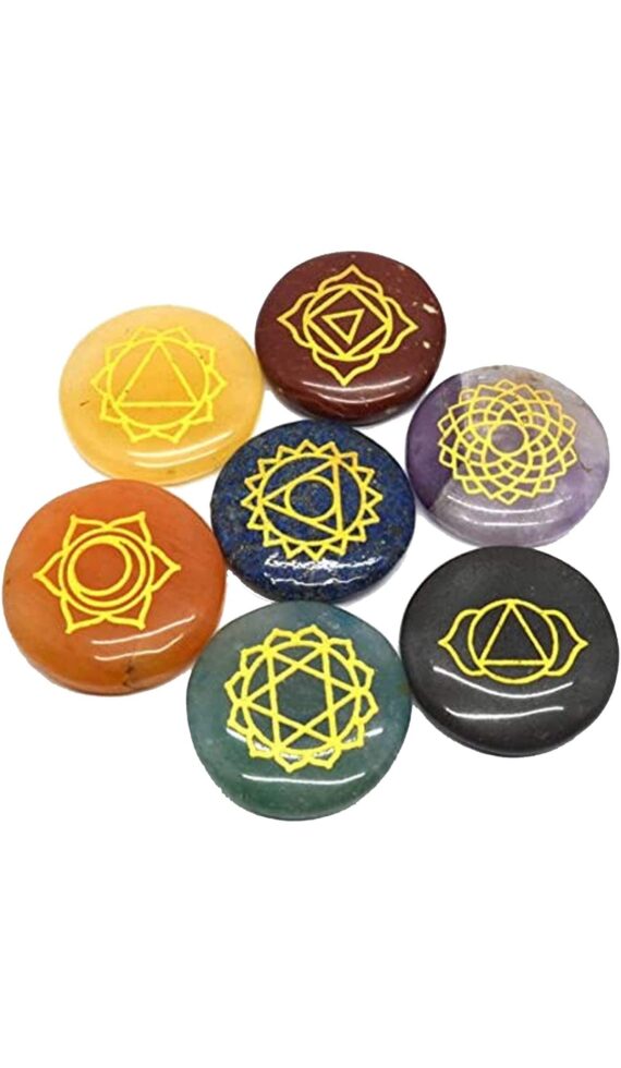 7 Chakra Symbol Engraved Round Disc Set