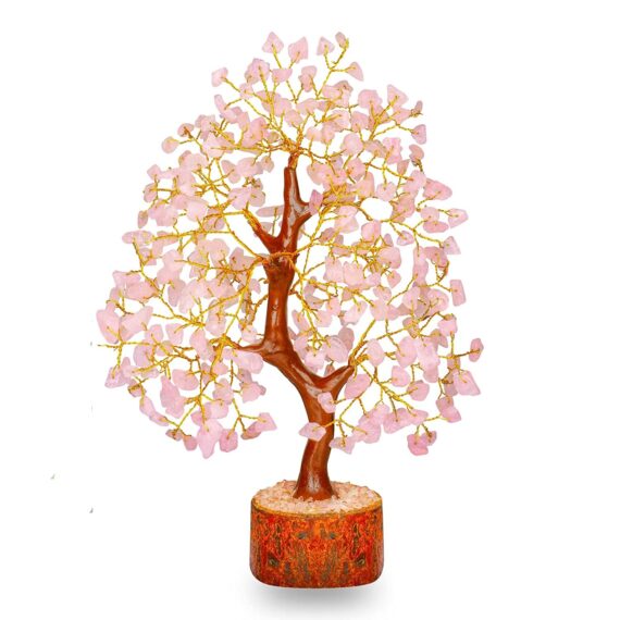 Rose Quartz 300 Beads Wooden Base Trees