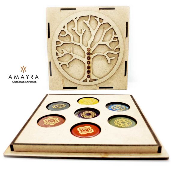 Tree of Life 7 Chakra Symbol Engraved Round Disc Set