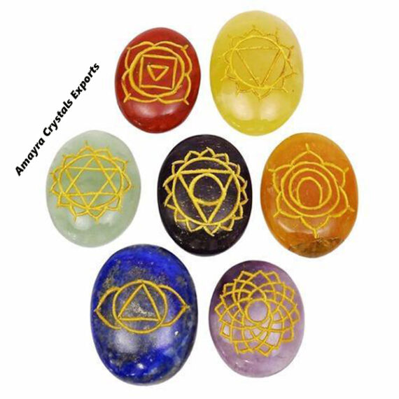 7 Chakra Symbol Engraved Oval  Set
