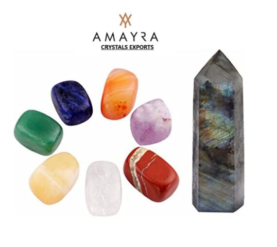 7 Chakra Healing Tumbled stone with Labradorite 6 side faceted Tower