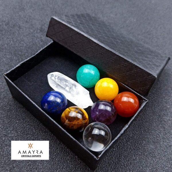 7 Chakra Gemstone Sphere Sets with Clear Quartz - Image 5