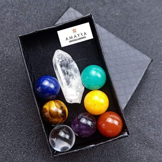 7 Chakra Gemstone Sphere Sets with Clear Quartz
