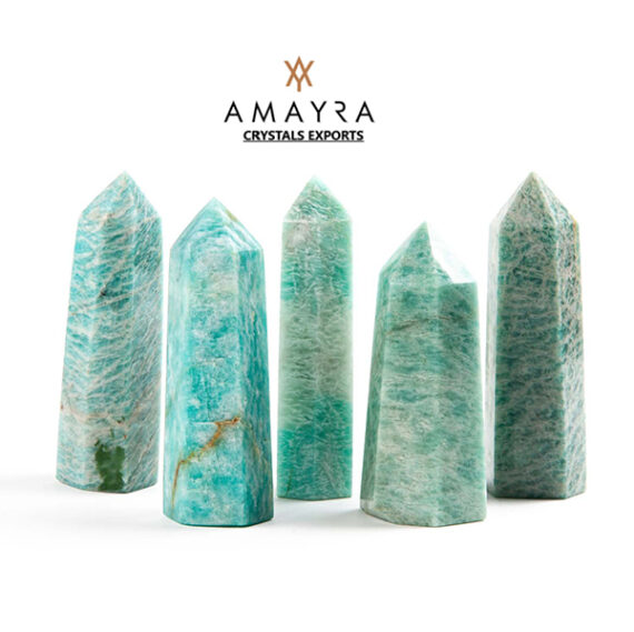 Gemstone Amazonite Six side Obelisk  Massager Wands