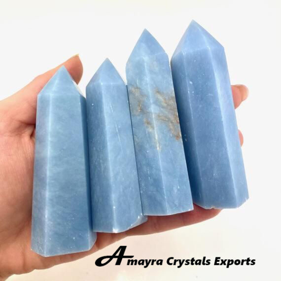 Gemstone Angelite Six side Obelisk  Massager Wands