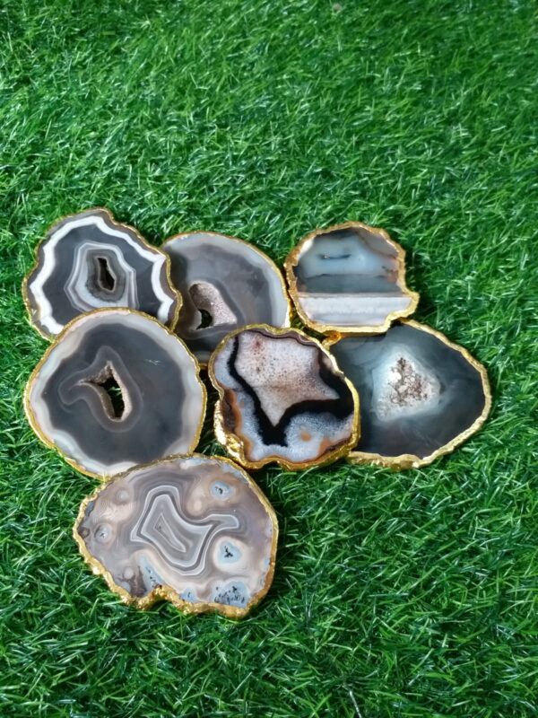 Grey Agate Slice Coasters with Golden plated - Image 3