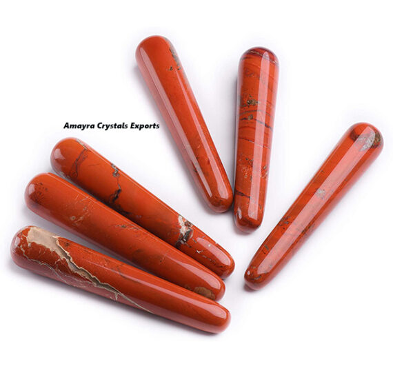 Gemstone Red Jasper Round Shape Obelisk  Massager Wands