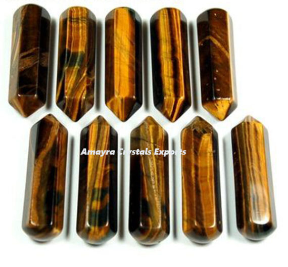 Gemstone Tiger Eye Six side Obelisk  Massager Wands