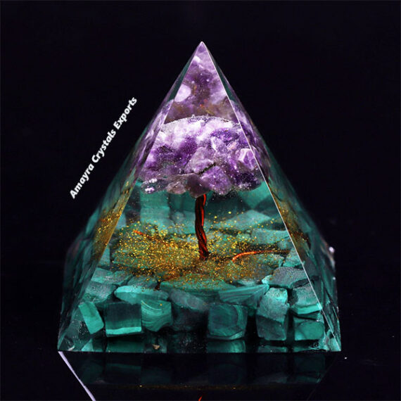 Orgone Malachite Amethyst Tree Of Life Pyramid