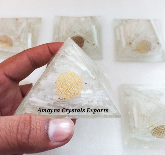 Orgone Selenite Flower Of Life Pyramid