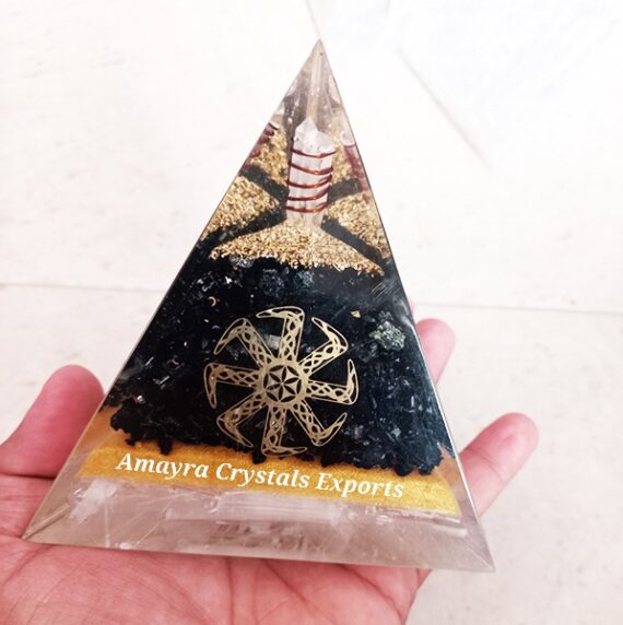 Orgone Black Obsidian Selenite Flower Of Life Nubian Pyramid With Charge Crystal Point
