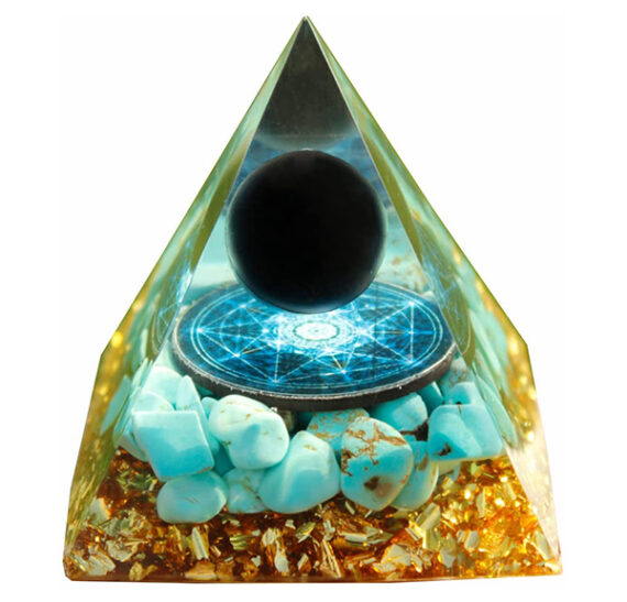 Orgone Amazonite Star Of David Pyramid With Black Obsidian Sphere