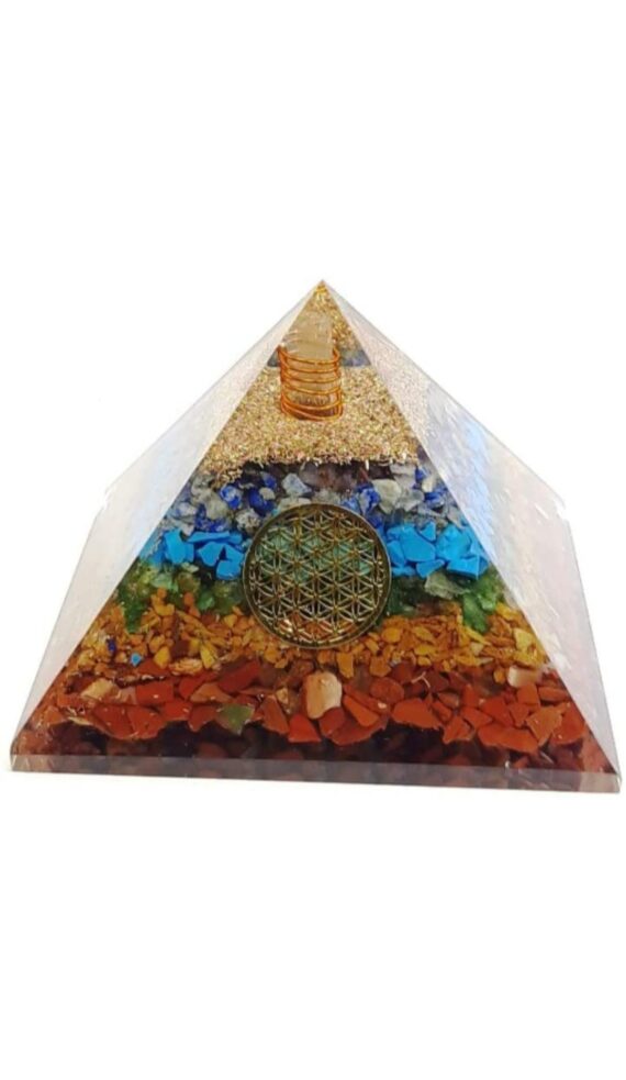 Orgone Seven Chakra Layered Flower Of Life Pyramid With Charge Crystal Point