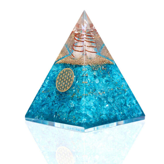 Orgone Turquoise Flower Of Life Nubian Pyramid With Copper Wrapped Charge Crystal Point
