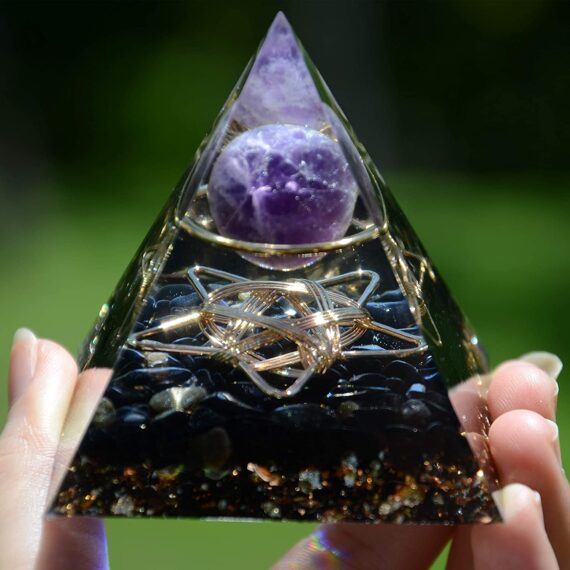 Orgone Black Obsidian Star Of David Pyramid With Amethyst Sphere