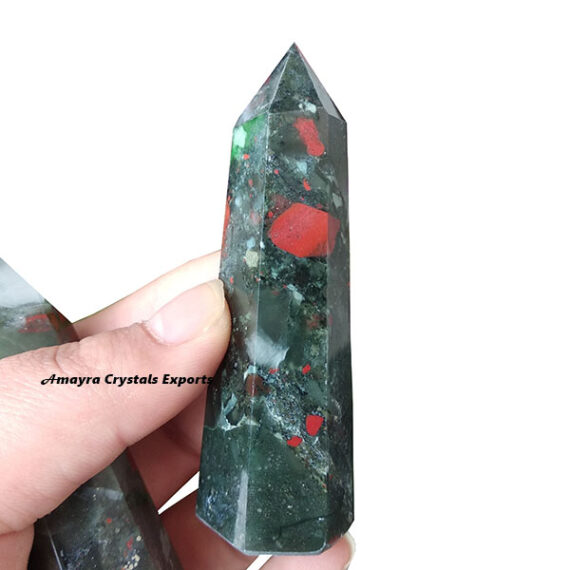 Gemstone Blood Stone Six side Obelisk  Massager Wands