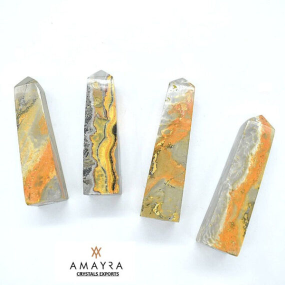 Gemstone Bumble Bee Jasper Six side Obelisk  Massager Wands