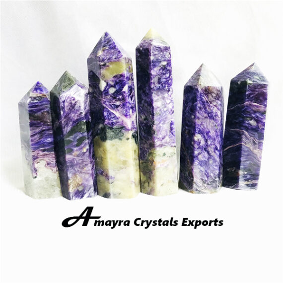 Gemstone Charoite Six side Obelisk  Massager Wands