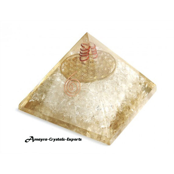 Orgone Crystal Quartz Flower Of Life Pyramid With Charge Crystal Point