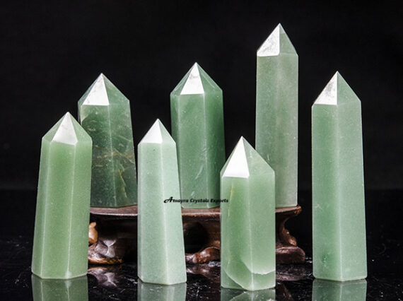 Gemstone Green Aventurine Obelisk Six Side Faceted Massager Wands