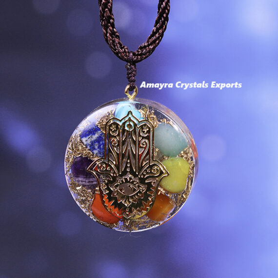 Orgone Seven Chakra Hamsa Hand Pendant