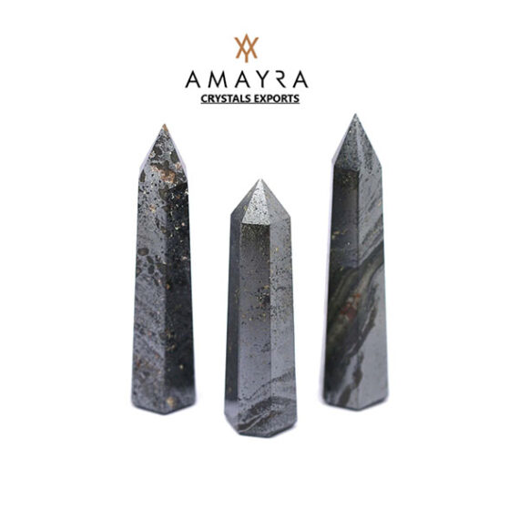 Gemstone Hematite Obelisk Six Side Faceted Massager Wands