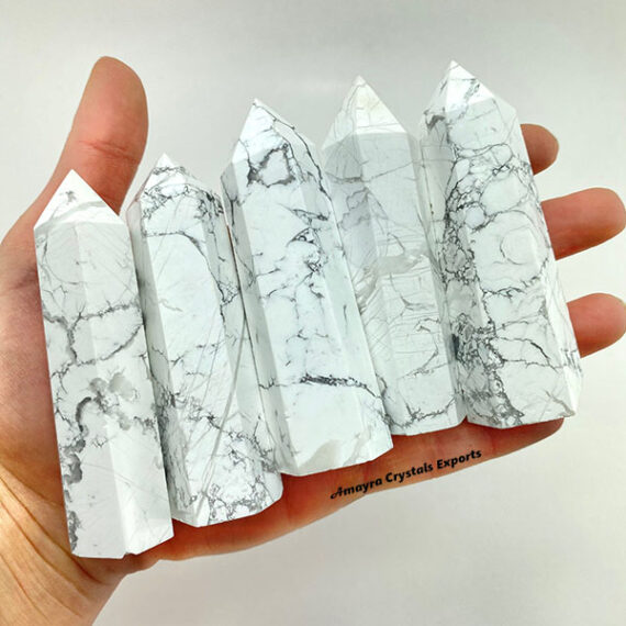 Gemstone Howlite Obelisk Six Side Faceted  Massager Wands
