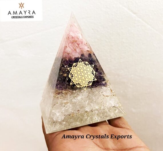 Orgone Rose Quartz Amethyst Crystal Layered Star Nubian Pyramid