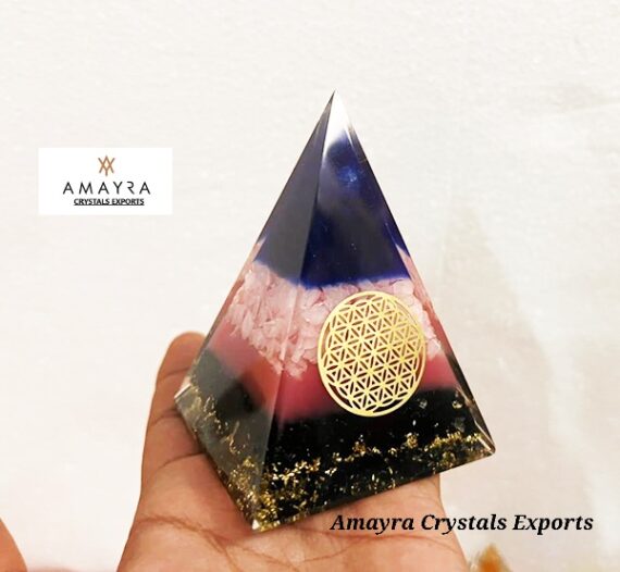 Orgone Black Obsidian Rose Quartz Layered Flower Of Life Nubian Pyramid