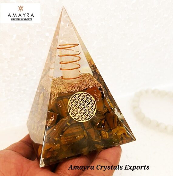 Orgone Tiger Eye Flower Of Life Nubian Pyramid With Charge Crystal Point