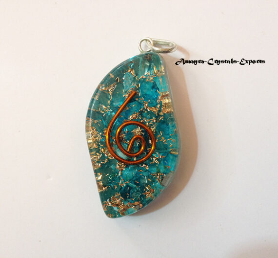 Orgone Blue Onyx Reiki Leaf Shaped Pendant
