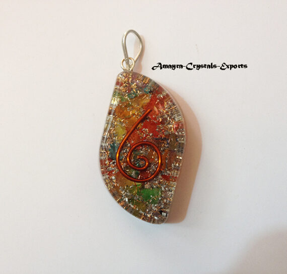 Orgone Mix Gemstone Onyx Reiki Leaf Shaped Pendant