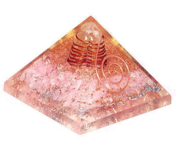 Orgone Rose Quartz Reiki Pyramid With Copper Wrapped Charge Crystal Point
