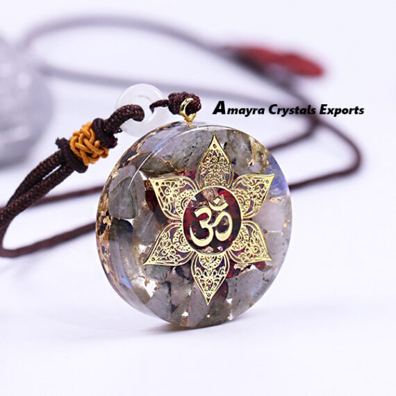 Orgone Rainbow Moonstone Sacred Ohm Pendant
