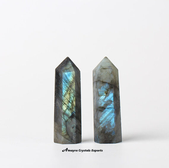 Gemstone Labradorite Obelisk Six Side Faceted  Massager Wands