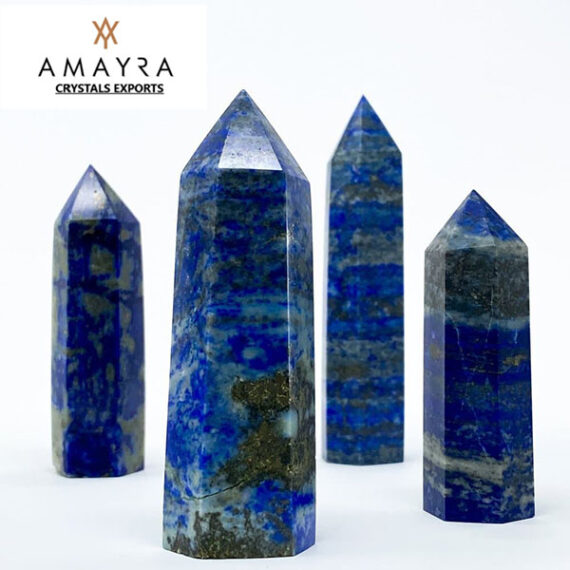 Gemstone Lapis Lazuli Obelisk Six Side Faceted  Massager Wands
