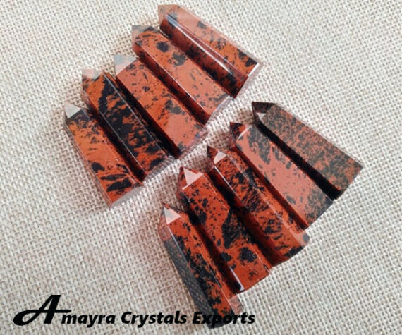 Gemstone Mahogany Obsidian Obelisk Six Side Faceted  Massager Wands