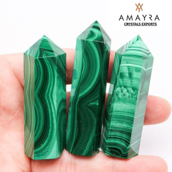Gemstone Malachite Obelisk Six Side Faceted  Massager Wands