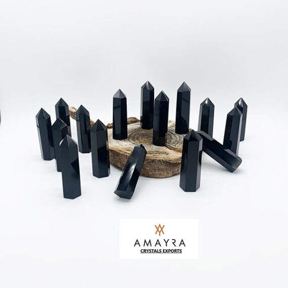 Gemstone Black Obsidian Six side Obelisk  Massager Wands
