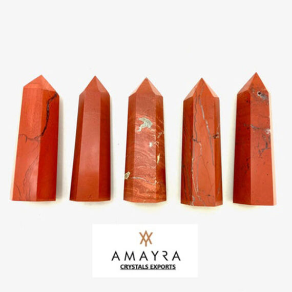 Gemstone Red Jasper Obelisk Six Side Faceted  Massager Wands