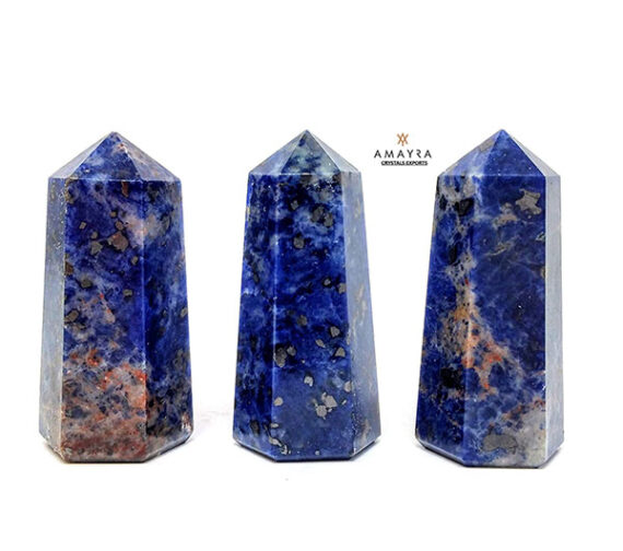 Gemstone Sodalite  Obelisk Six Side Faceted  Massager Wands
