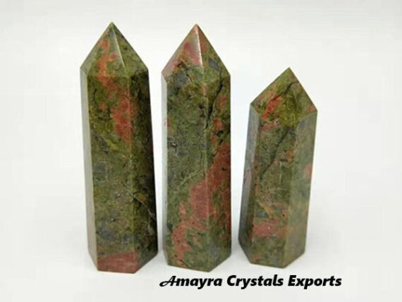Gemstone Unakite Obelisk Six Side Faceted  Massager Wands