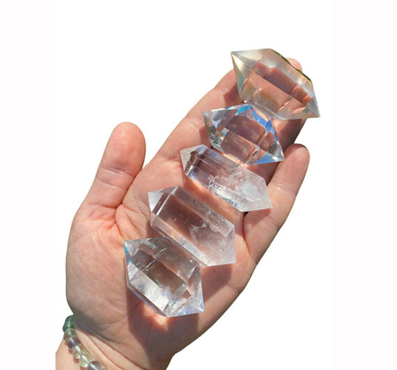 Gemstone Clear Quartz Double Side Point Six side Obelisk  Massager Wands