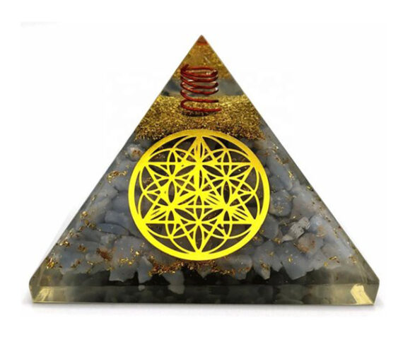 Orgonite Angelite Flower Of Life Pyramid With Charge Crystal Point