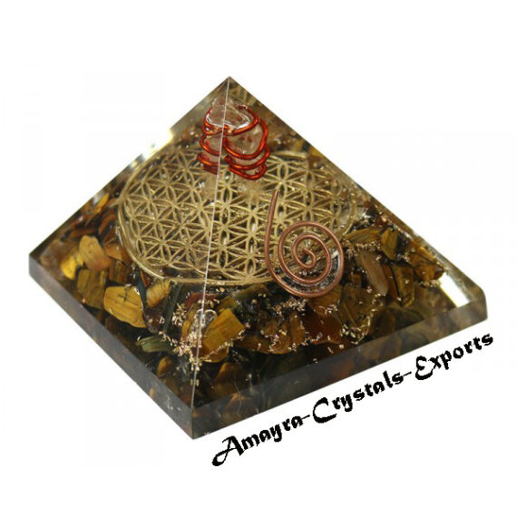 Orgone Tiger Eye Flower Of Life Reiki Pyramid With Charge Crystal Point
