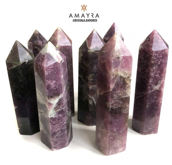 Gemstone Lepidolite Obelisk Six Side Faceted  Massager Wands