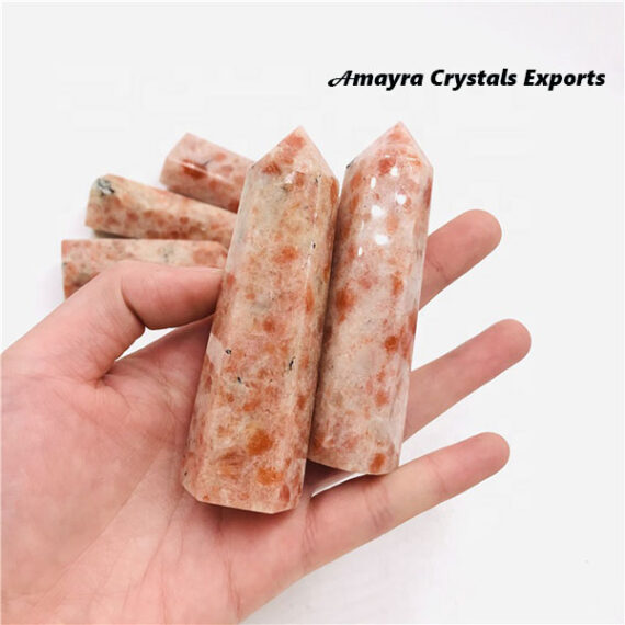 Gemstone Sun Stone Obelisk Six Side Faceted  Massager Wands