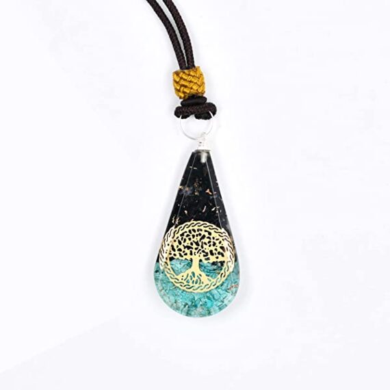 Orgone Black Tourmaline Turquoise Tree Of Life Tear Drop Pendant