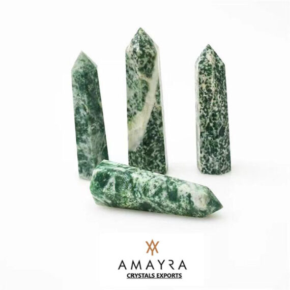 Gemstone Tree Agate Obelisk Six Side Faceted  Massager Wands